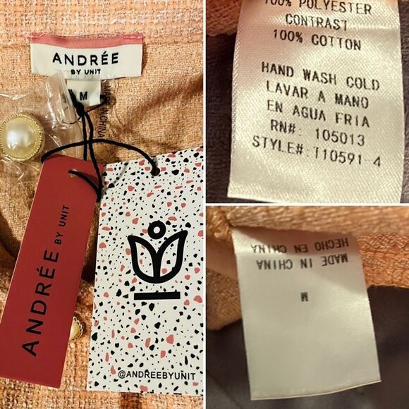Andree Oversized Pearl Button Down Tweed Shacket Peach M - Picture 12 of 13